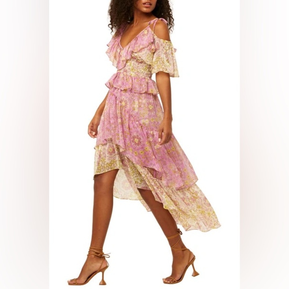 Misa Los Angeles Pink Floral High Low Dress